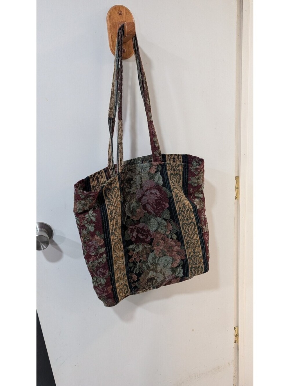 Vintage Floral Tapestry Tote Bag with Long Handles